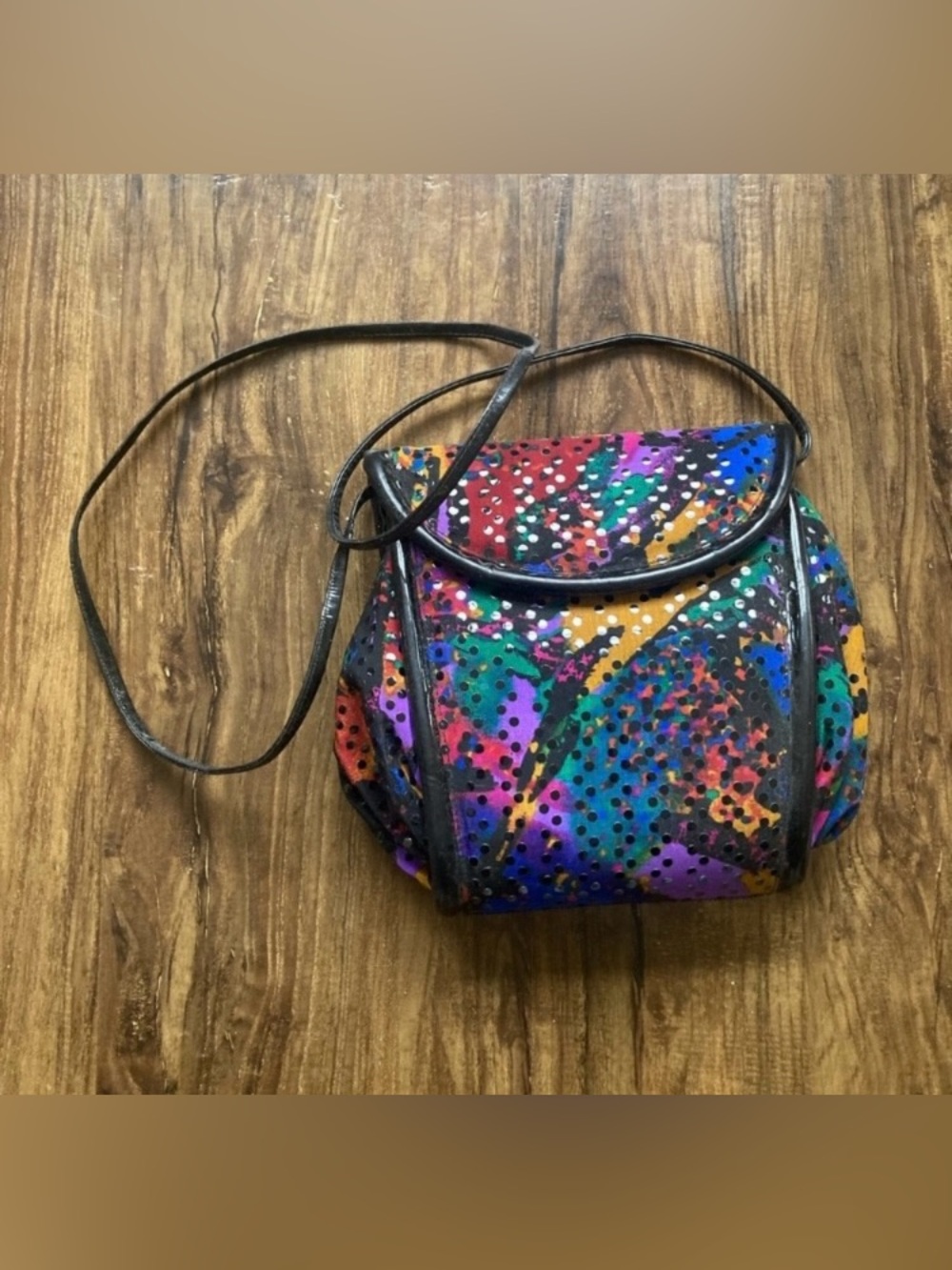 Stuart Weitzman Multicolor Perforated Leather Crossbody with Black Trim